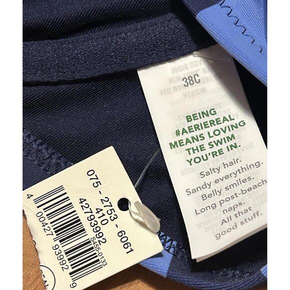 Aerie Striped Bikini Top 38C Blue Black Underwire Swim Top NWT - Picture 3 of 3
